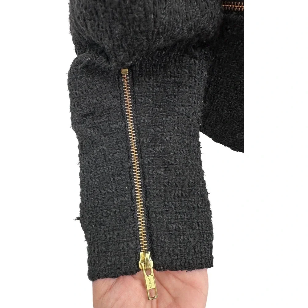 GIANNI BINI Women's L Black Tweed Cocktail Jacket with Edgy Gold Zipper Details - Picture 5 of 13